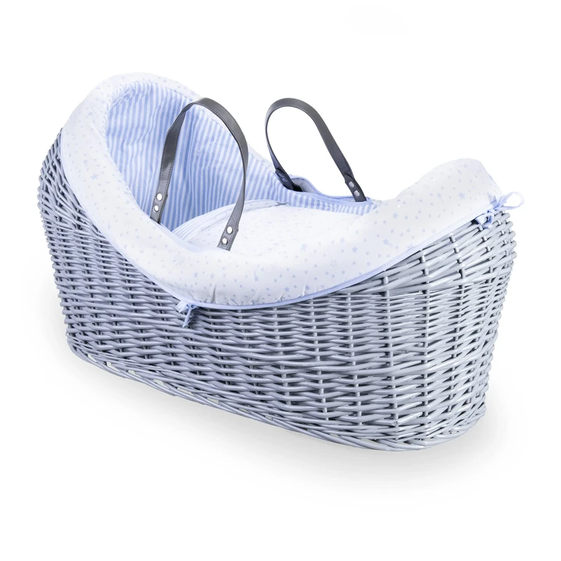 Clair de Lune Stars & Stripes Grey Wrapover Noah Pod - Baby Moses Basket - Blue