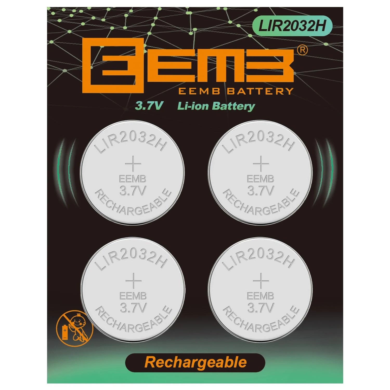 EEMB LIR2032H Rechargeable Battery with 4PCS 3.7V Lithium-ion Coin Button Cell Batteries 70mAh Can Replace ML2032 for Car Remote Key Fob Watch(4)