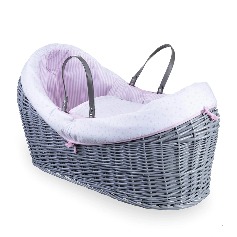 Clair de Lune Stars & Stripes Grey Wrapover Noah Pod - Baby Moses Basket -Pink