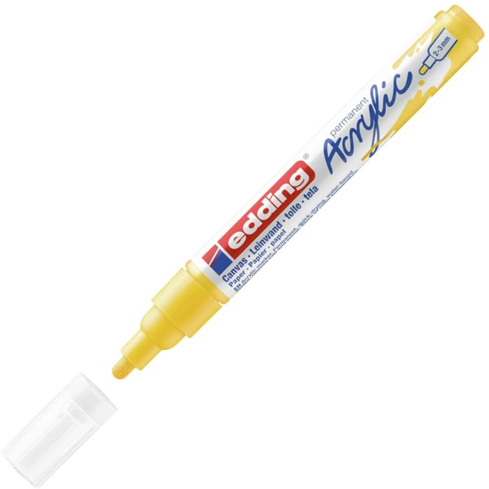 edding 5100 acrylic marker medium - yellow - 1 waterproof acrylic paint marker - round nib 2-3mm - acrylic paint pen for drawing on canvas, art paper and wood - acrylic markers for pebbles