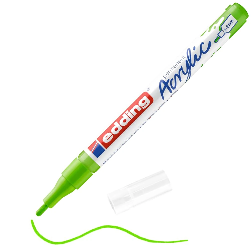 edding 5300 acrylic marker fine - yellow-green - 1 waterproof acrylic paint marker - fine round nib 1-2mm - acrylic paint pen for drawing on canvas, art paper and wood - acrylic markers for pebbles