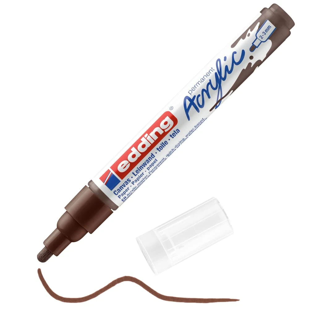 Edding 5100 Acrylic Paint Marker - Brown, Waterproof, Round Nib 2-3mm - For Canvas, Art Paper, Wood & Pebbles