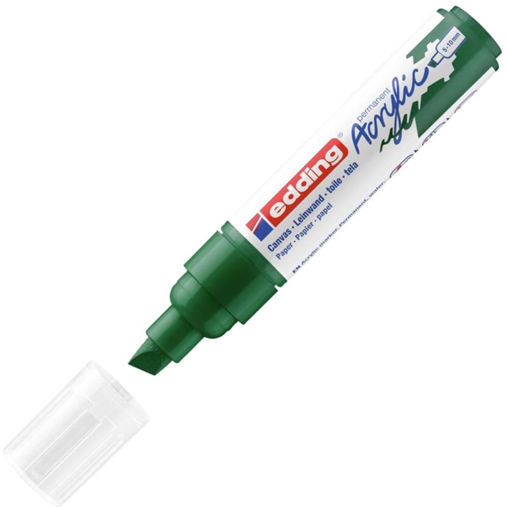 edding 5000 acrylic marker broad - green - 1 waterproof acrylic paint marker - chisel nib 5-10 mm - acrylic paint pen for drawing on canvas, art paper and wood - acrylic markers for pebbles