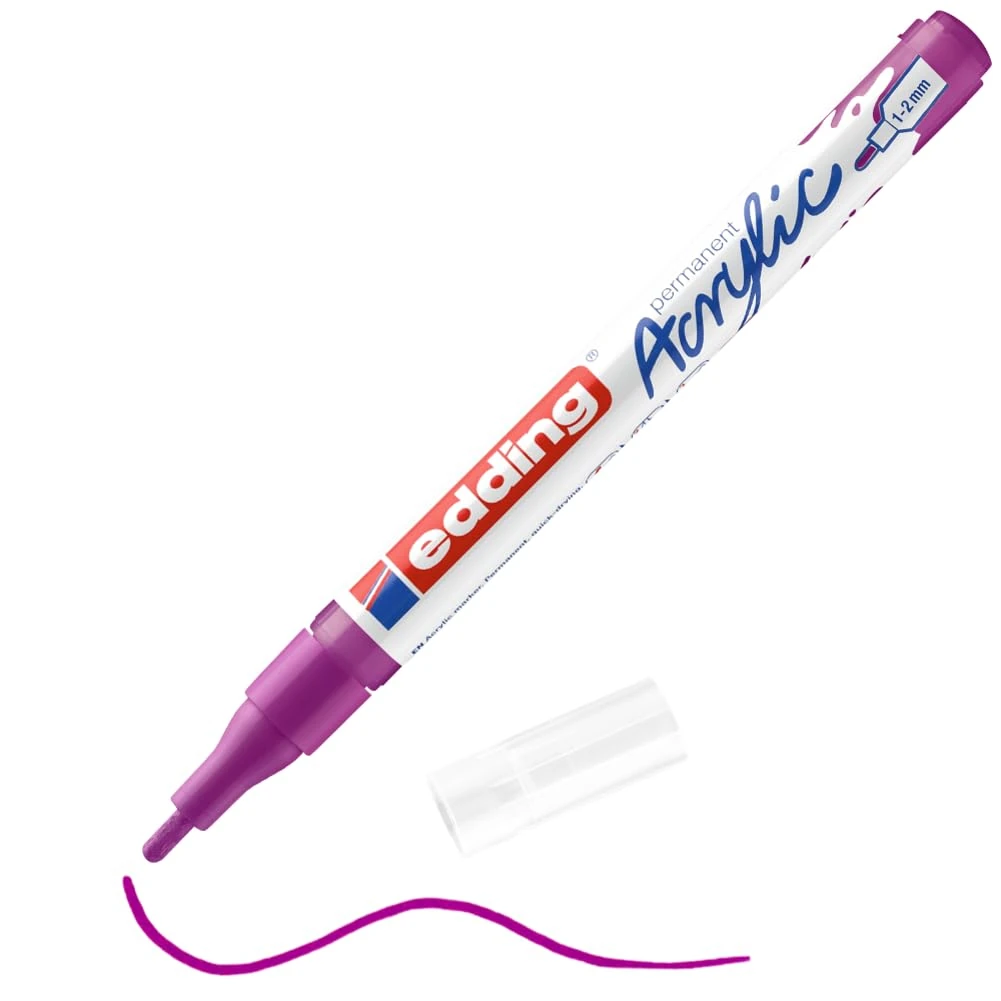 edding 5300 acrylic marker fine - purple - 1 waterproof acrylic paint marker - fine round nib 1-2mm - acrylic paint pen for drawing on canvas, art paper and wood - acrylic markers for pebbles