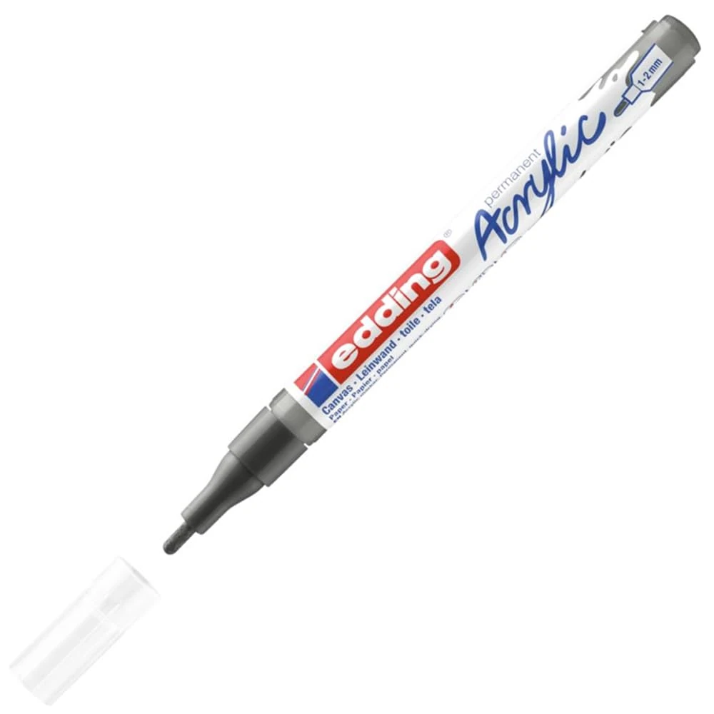 Edding 5300 Fine Grey Acrylic Paint Pen - Waterproof, Round Nib 1-2mm - Drawing on Canvas, Art Paper, Wood, Pebbles