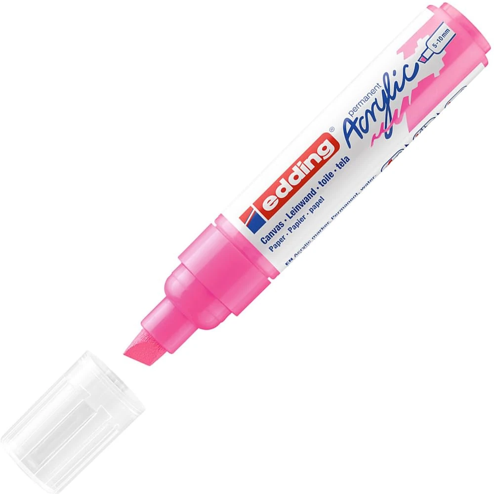 edding 5000 acrylic marker broad - neon-pink - 1 waterproof acrylic paint marker - chisel nib 5-10 mm - acrylic paint pen for drawing on canvas, art paper and wood - acrylic markers for pebbles