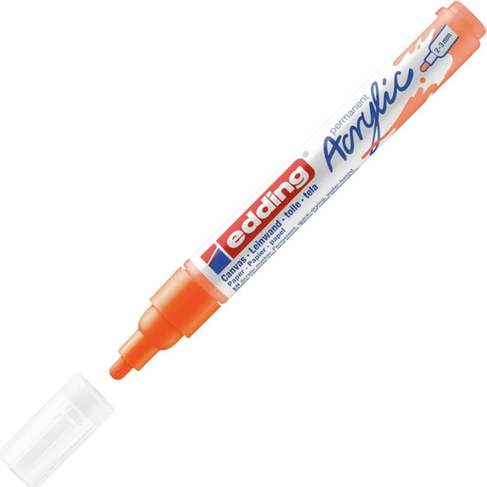 edding 5100 acrylic marker medium - neon-orange - 1 waterproof acrylic paint marker - round nib 2-3mm - acrylic paint pen for drawing on canvas, art paper and wood - acrylic markers for pebbles