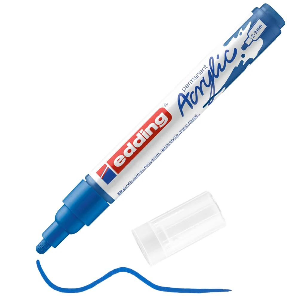 edding 5100 acrylic marker medium - blue - 1 waterproof acrylic paint marker - round nib 2-3mm - acrylic paint pen for drawing on canvas, art paper and wood - acrylic markers for pebbles