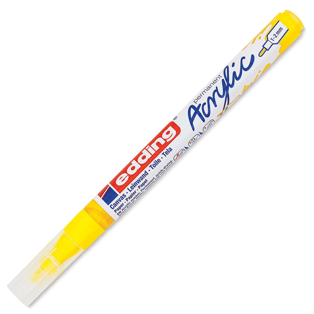edding 5300 acrylic marker fine - yellow - 1 waterproof acrylic paint marker - fine round nib 1-2mm - acrylic paint pen for drawing on canvas, art paper and wood - acrylic markers for pebbles