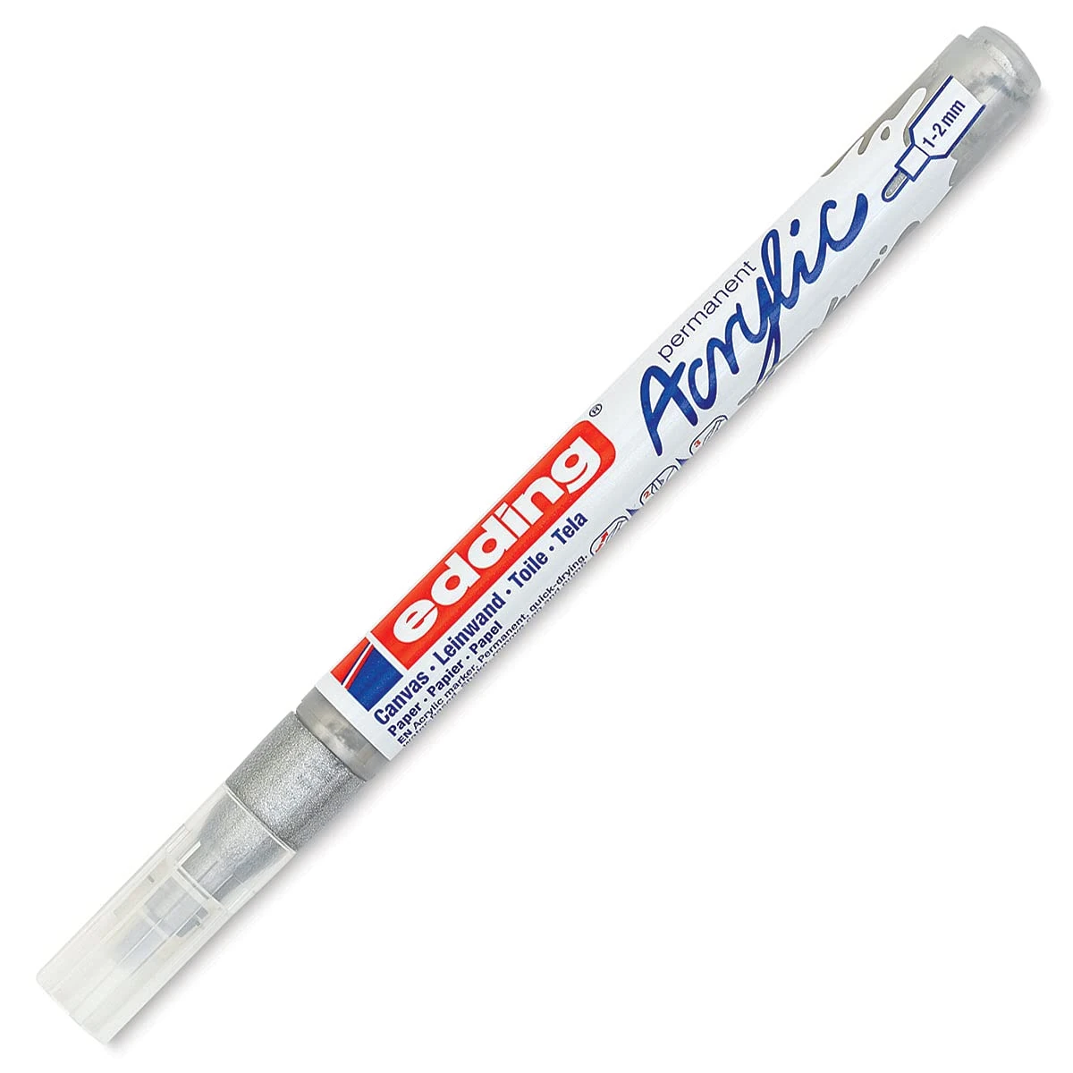 edding 5300 acrylic marker fine - silver - 1 waterproof acrylic paint marker - fine round nib 1-2mm - acrylic paint pen for drawing on canvas, art paper and wood - acrylic markers for pebbles