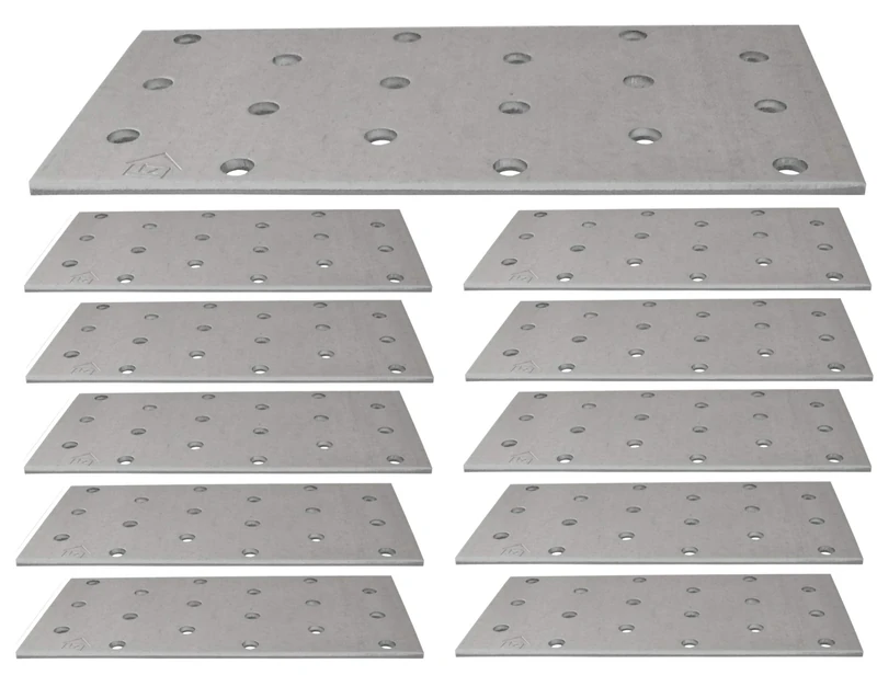 Joining Plates Pack of 10pcs Flat Connecting Timber Wood Fixing Galvanised Z275 275 (g/m2) 20μm Perforated Heavy Duty Metal Steel Sheet (120 x 60 x 2mm) 4.72” x 2.36” x 0.08”