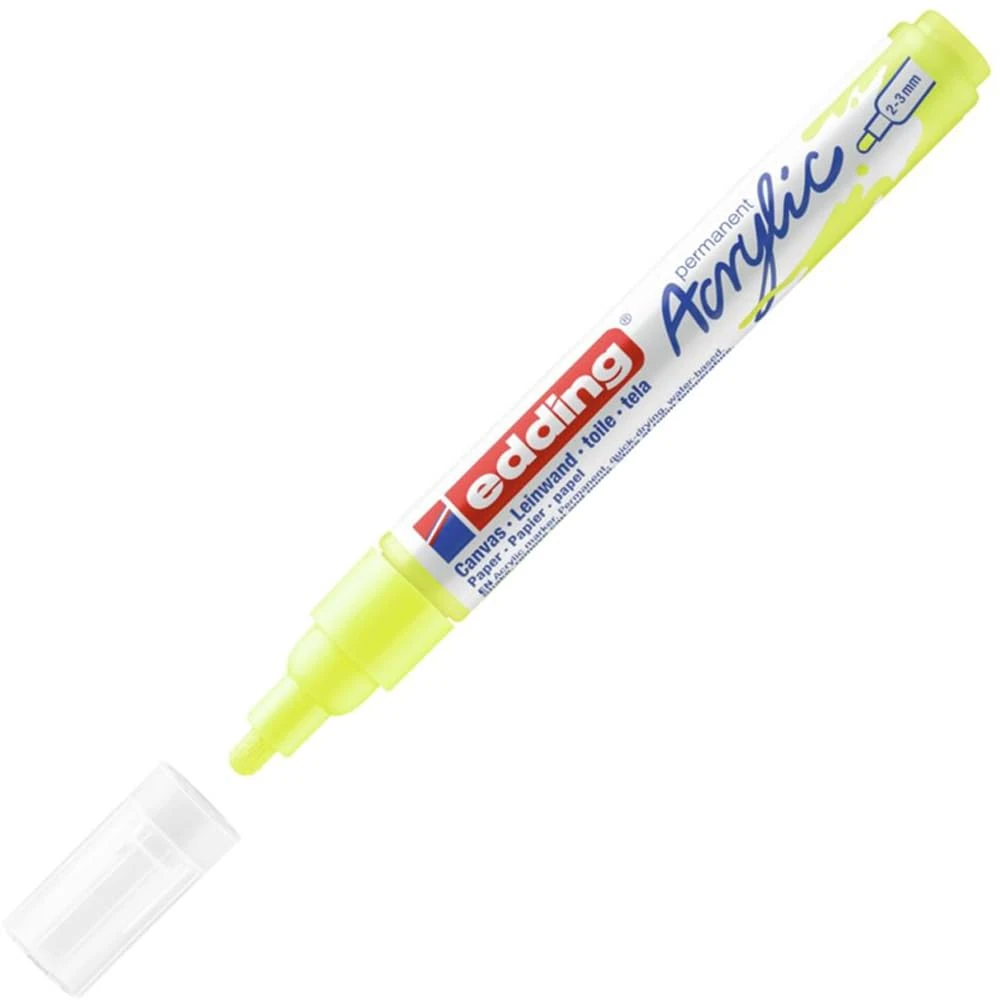 edding 5100 acrylic marker medium - neon-yellow - 1 waterproof acrylic paint marker - round nib 2-3mm - acrylic paint pen for drawing on canvas, art paper and wood - acrylic markers for pebbles