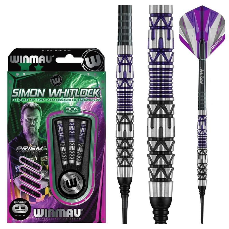 WINMAU Simon Whitlock Special Edition 22g Softip Tungsten Darts with Prism Flights and Shafts (Stems) - Image 1