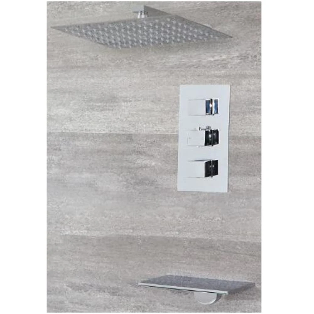 Milano Arvo Thermostatic Mixer Valve Wall Mounted Shower Head Waterfall Bath Filler Tap - Chrome