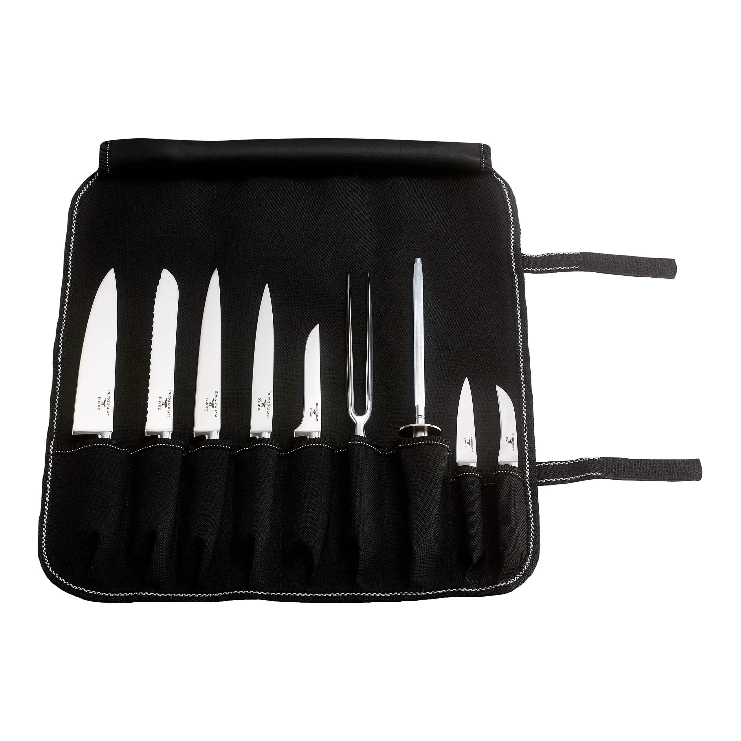 Rockingham Forge FRF Range 10-Piece Chef’s Knife Set – with Deluxe Soft Roll Case, Ergonomic, Kitchen Knife Set, Forged Stainless Steel Blades, CS-9009/10