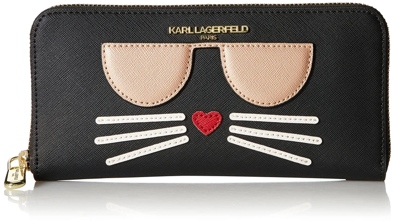 KARL LAGERFELD Paris Hermine Continental Zip Around Wallet, Deep BLK/Gold, One Size