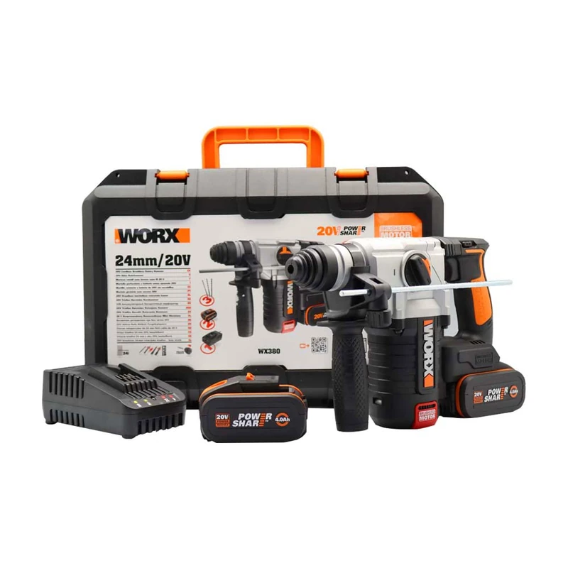 WORX 20V WX380 Cordless Hammer Drill - 2.2J with 2 x 4Ah Batteries