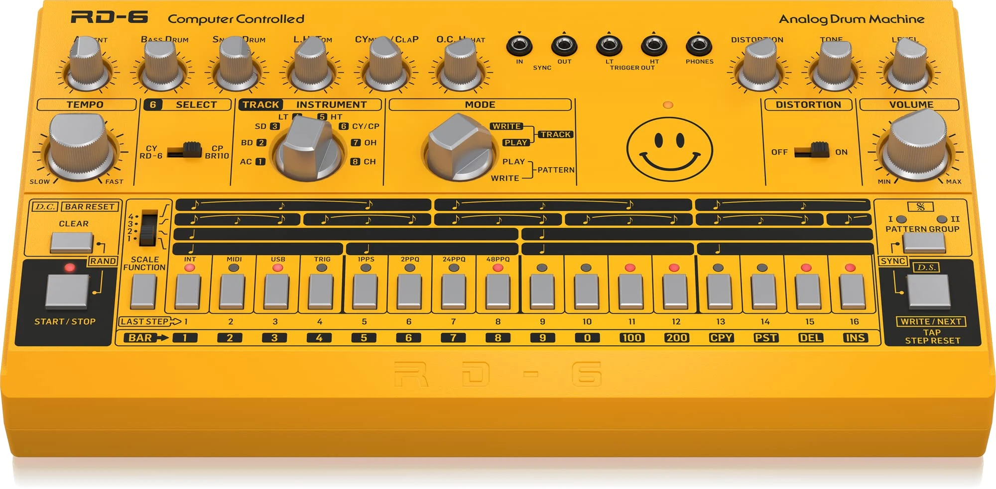 Behringer RHYTHM DESIGNER RD-6-AM Analog Drum Machine with 8 Drum Sounds, 64 Step Sequencer and Distortion Effects