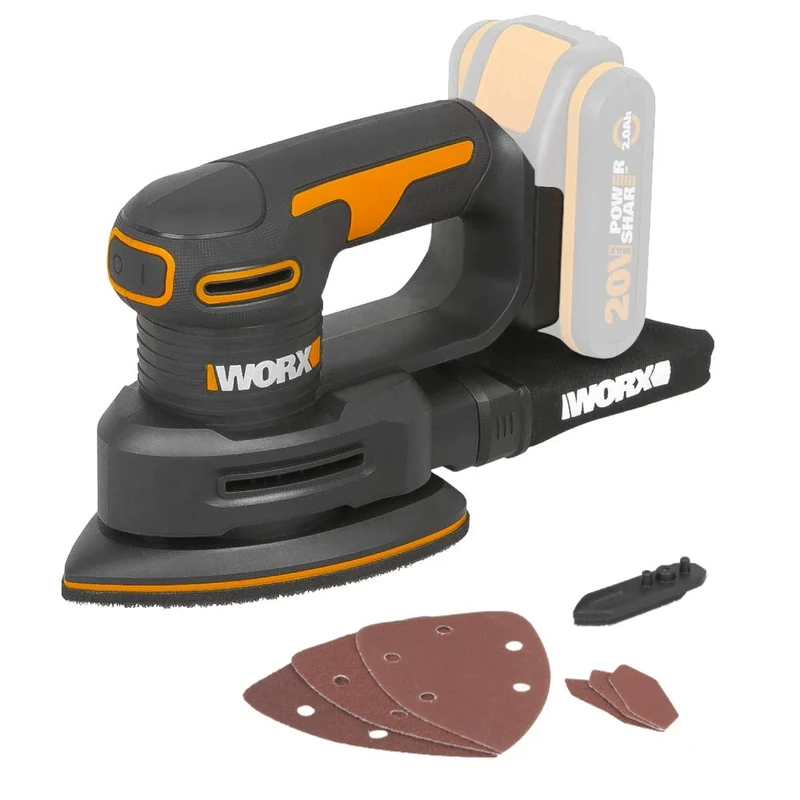 WORX 20V Multi-Sander | PowerShare | WX822.9 - No Battery or Charger | Dust Collection System, Velcro Fastening System, Easy and Quick Adjustment