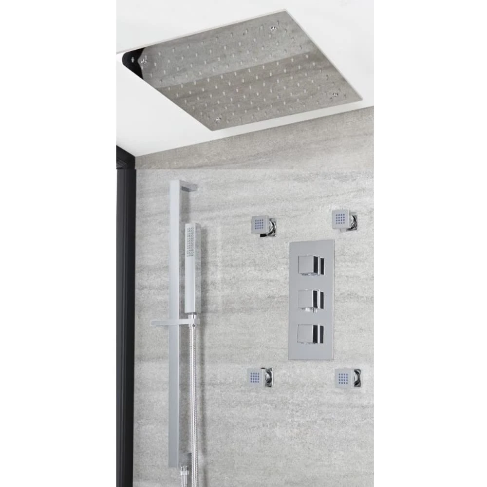 Milano Arvo Thermostatic Mixer Valve 400mm Square Shower Head Handset Riser Rail Body Jets - Chrome