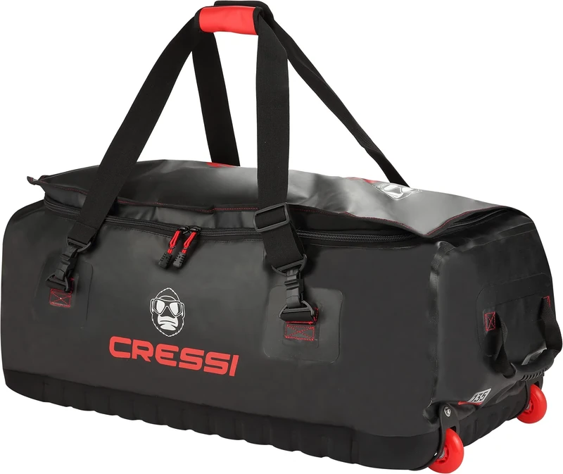 Cressi Unisex_Adult Gorilla Pro Whellls Large Waterproof Travel Bag with Wheels, Black/red Logo, XL