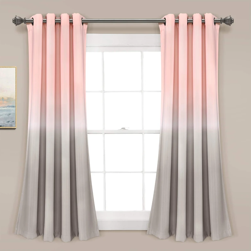 Lush Decor Umbre Fiesta Room Darkening Window Curtain Panel Pair, 52" W x 63" L, Blush & Gray