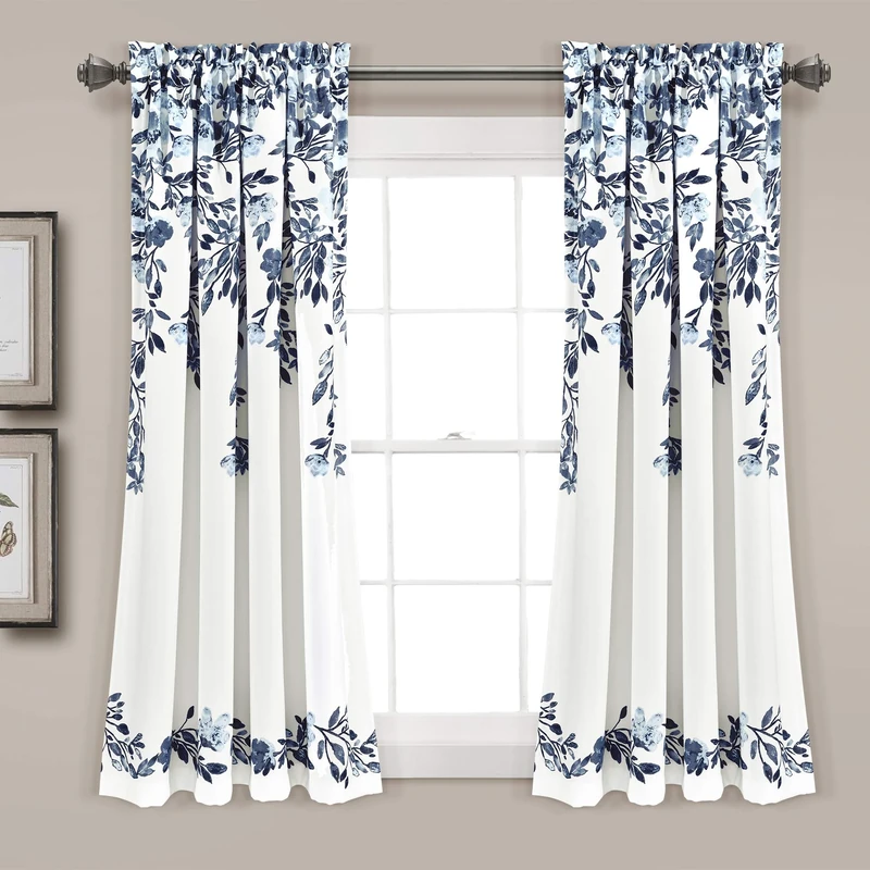 Lush Decor Tanisha Room Darkening Window Curtain Panel Pair, 63" L x 52" W+ 2" Header, Navy & White