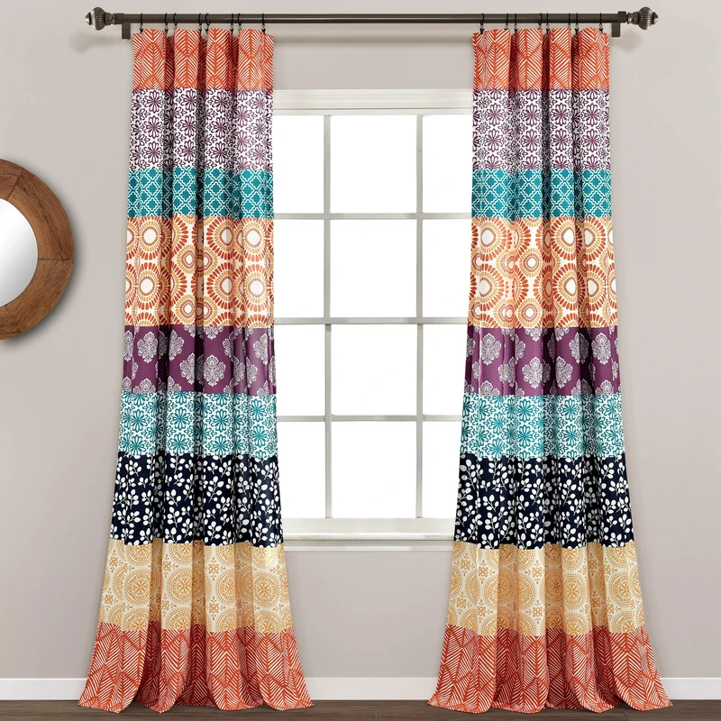 Lush Decor Bohemian Stripe Curtains 95" x 52" Fuchsia & Orange