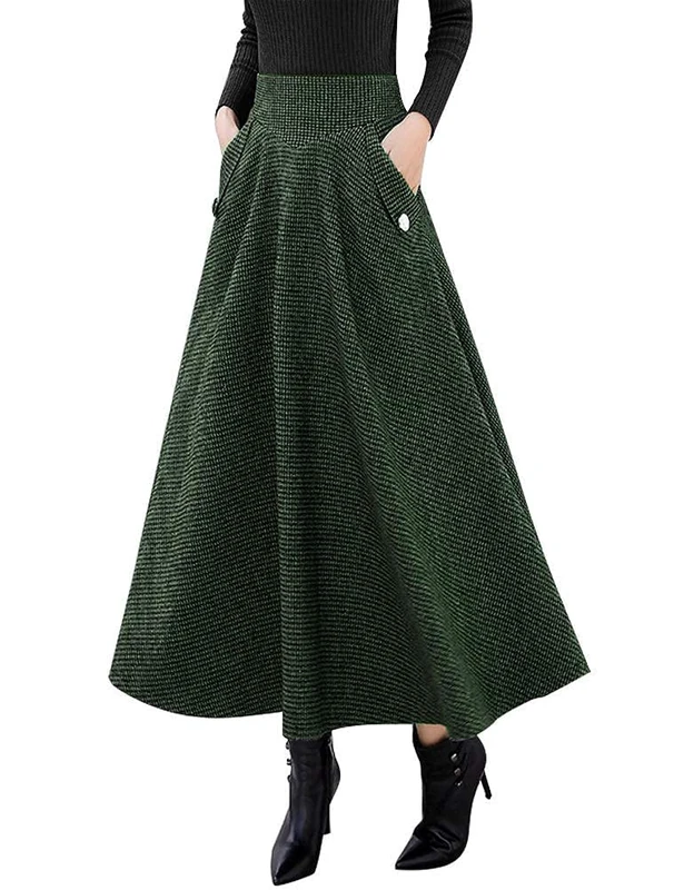 IDEALSANXUN Women's Fall/Winter High Waist Plaid Slim A-line Long Skirt, Green, Small