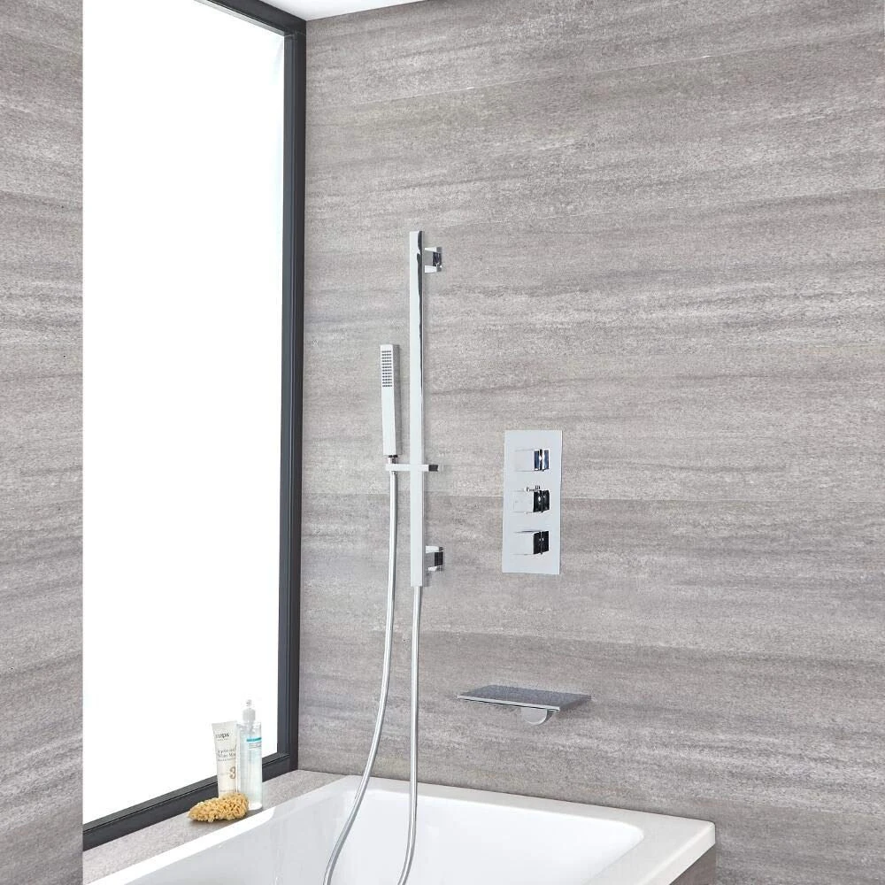 Milano Arvo Thermostatic Mixer Valve Hand Shower Riser Rail Waterfall Bath Filler Tap - Chrome