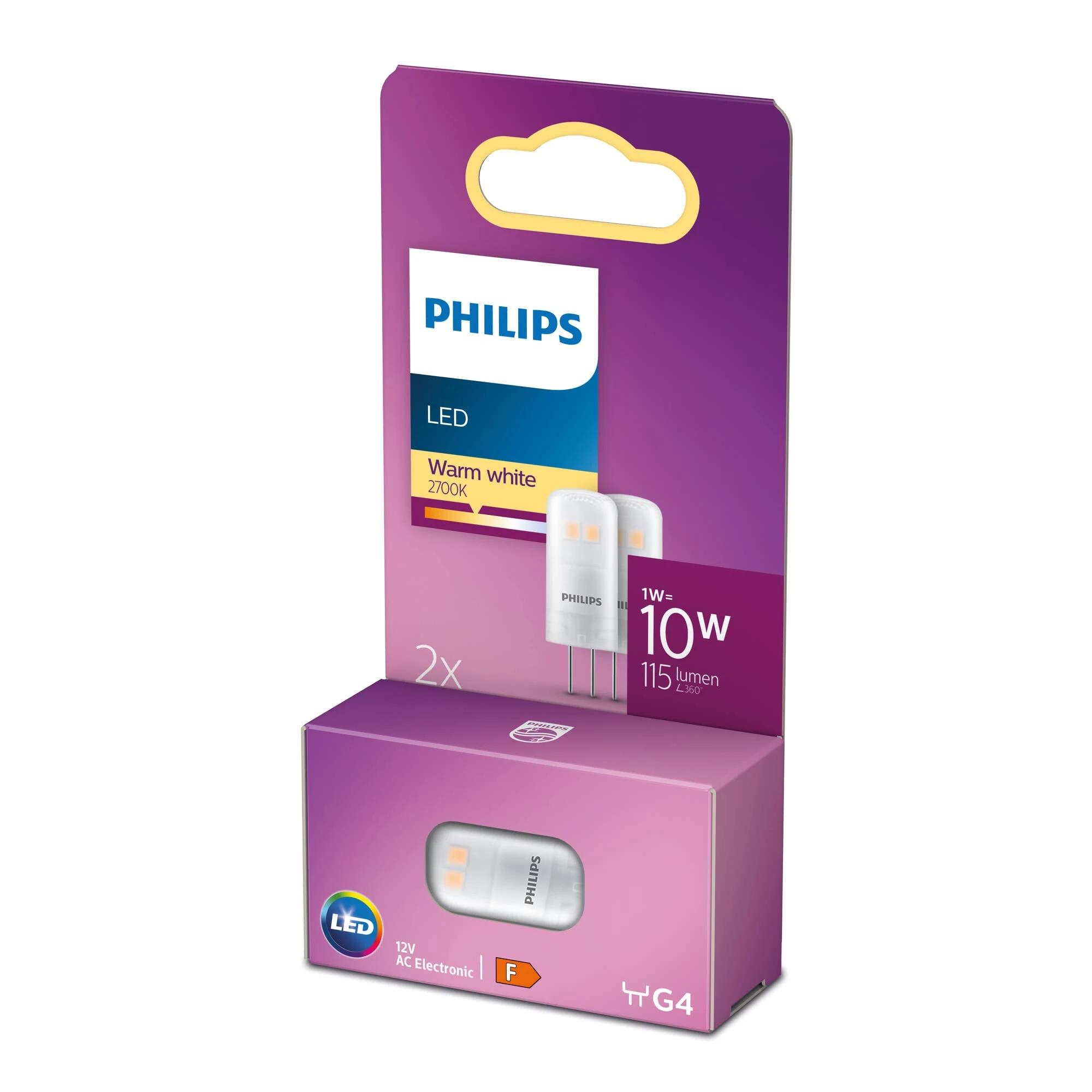 Philips LED Light Capsule Spot 2 Pack [G4 Socket] 10W, Warm White (2700K), Non-Dimmable, 929002388831