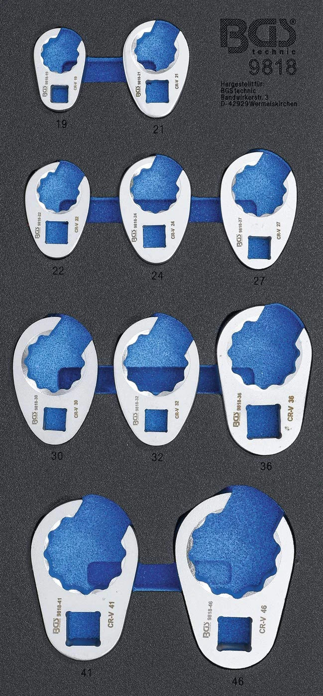 BGS 9818 | Tool Tray 1/3: Crowfoot Spanner Set | 10 mm (3/8") / 12.5 mm (1/2") / 20 mm (3/4") | 10 pcs.