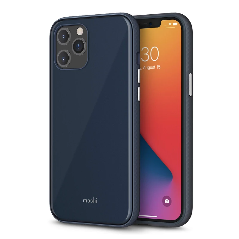 Moshi iGlaze Hardshell Case Compatible with iPhone 12 Pro Max Case, Hardshell Cover, Glossy Finish, Non-Slip Frame, Responsive Metal Button, for 6.7-inch iPhone 12 Pro Max, Slate Blue