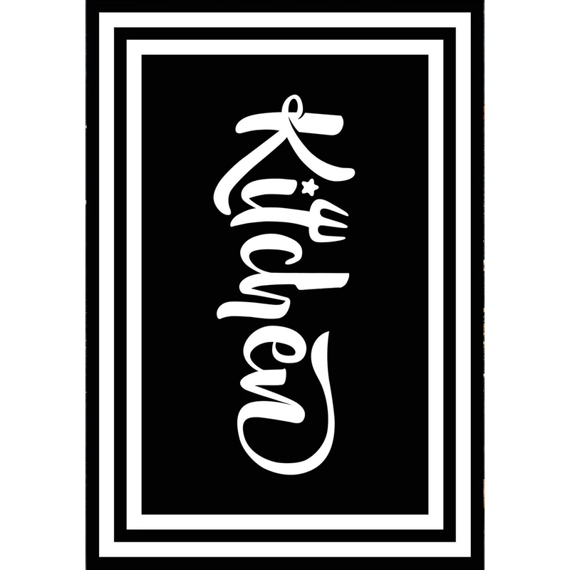 Homemania Printed Kitchen 2 Rug, White, Black, Micro Polyamide, 80 x 200 cm