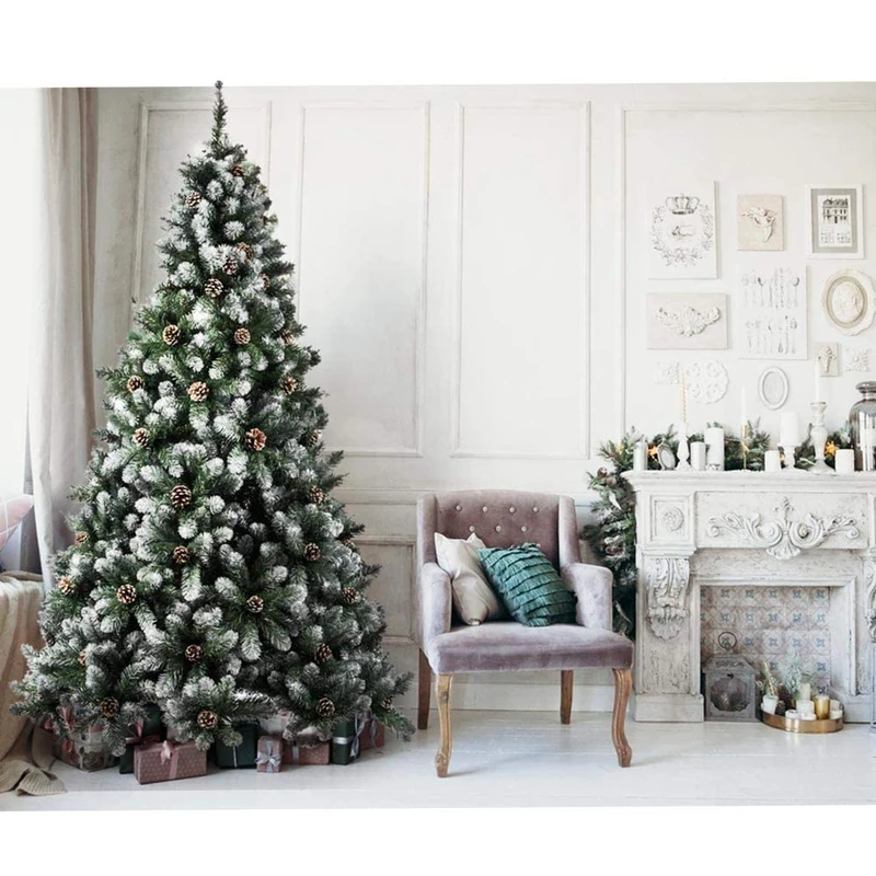 BAKAJI Marilleva Snowy Christmas Tree 150 cm 522 Super Thick Branches with Pine Cones, Polyvinyl Chloride, Green
