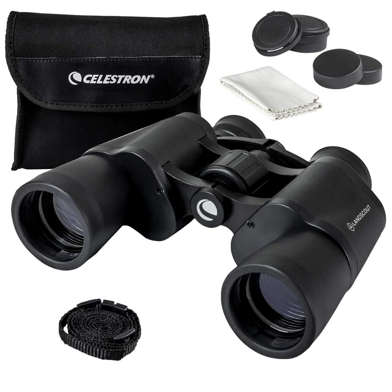 Celestron 72358 LandScout 8x40mm Water-Resistant Porro Prism Binoculars with Rubber Grip Surface, Coated Lens, K9 Optical Glass, Neck Strap and Soft Carry Case, Black