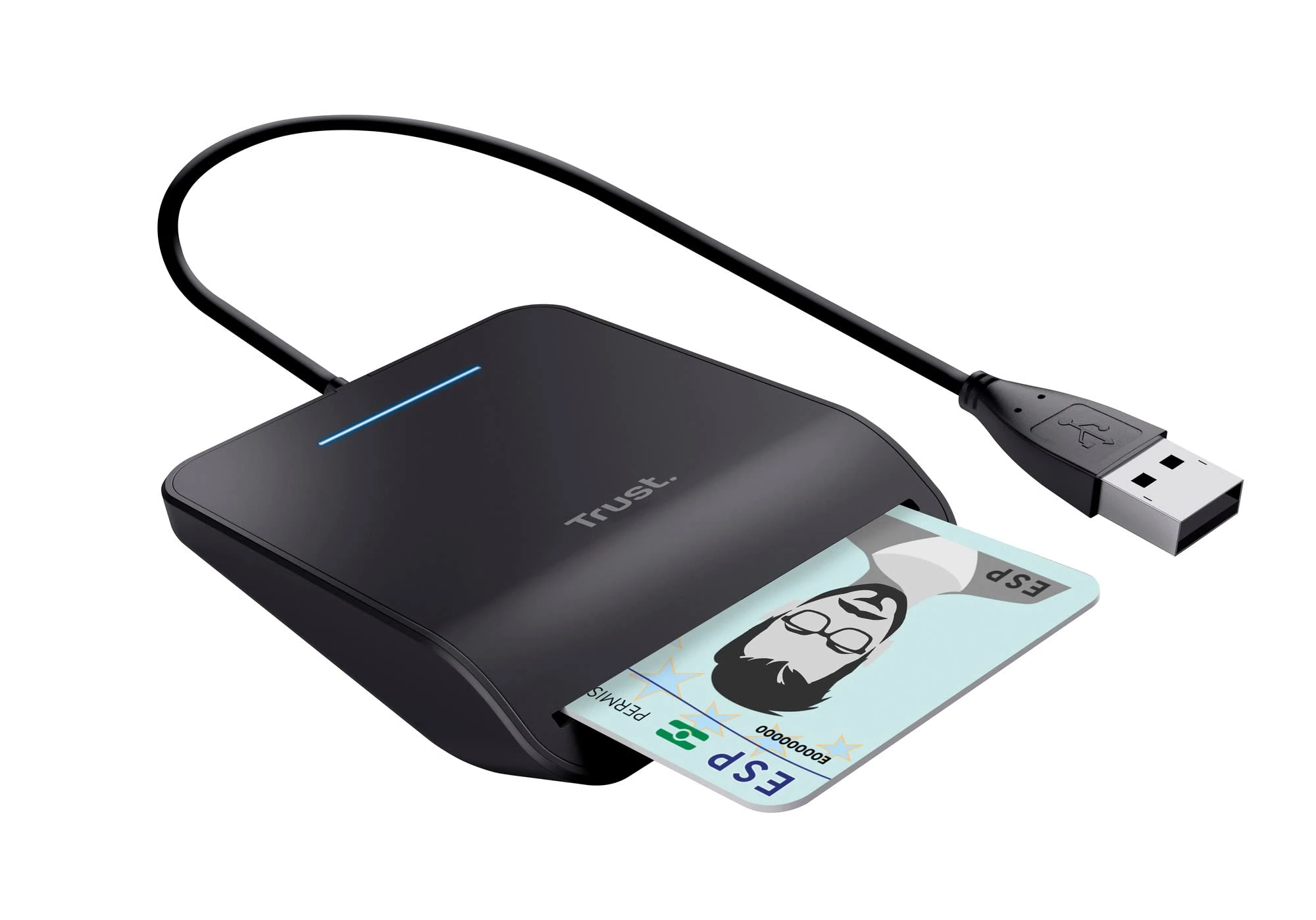 Trust Primo Smart ID Card Reader, DNI, FIPS 201, FIPS TAA and ISO 7816 Class A, B, C Compliant, 100cm Cable, Spanish/Portuguese/Italian, Secure Login, USB Card Reader Compatible with Windows/Mac