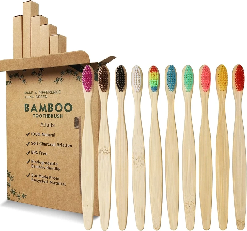 GeekerChip Bamboo Toothbrush,10 Colors Bamboo Toothbrush,Natural Soft Bristles,Ecological and 100% Biodegradable