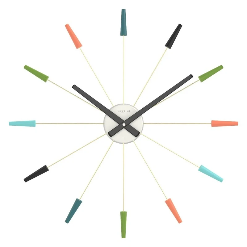 NexTime - Silent Wall Clock - Vintage - 58 cm - Stainless Steel - 'Plug Inn' Multicolored