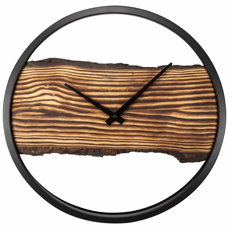 NexTime Wall Clock – Ø 45cm-Wood and Alu-Brown-'Forest Large', Multi-Coloured, 3263BR