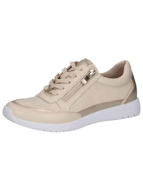 CAPRICE Women's Low-top Leather Sneakers with Zipper, Beige (Cream/Gold), 4 UK