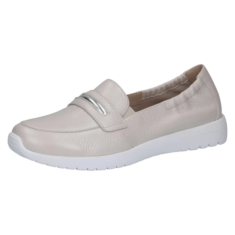 CAPRICE Women's Leather Loafers Casual, Cream (Pearl Per.Deer), 7.5 UK