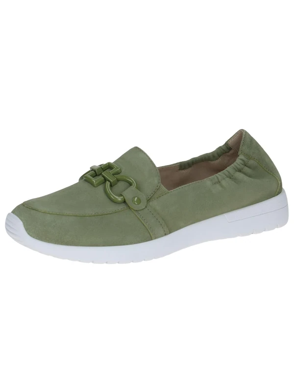 CAPRICE Women's Leather Loafers Comfortable, Green (Green Suede), 6.5 UK