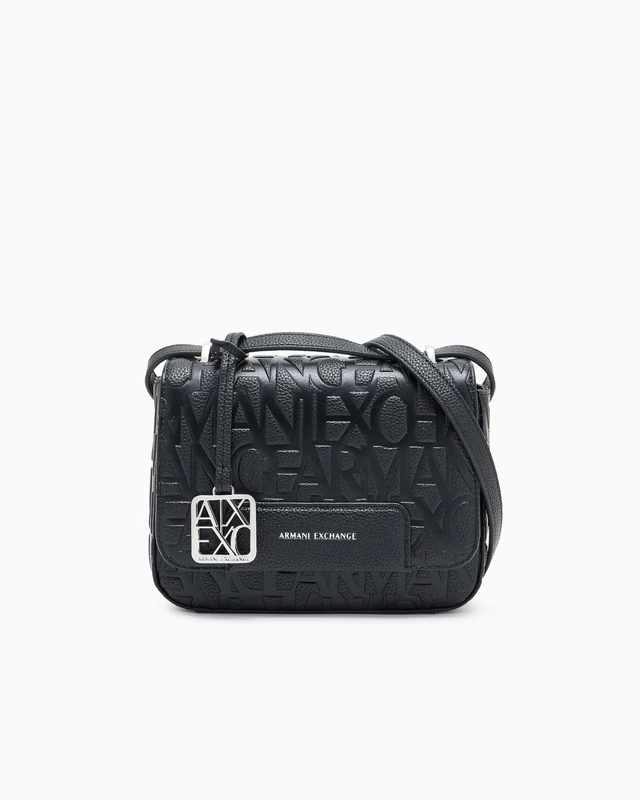 Armani Exchange A|X Women's Liz, Essential, all-over embossed logo Crossbody Black