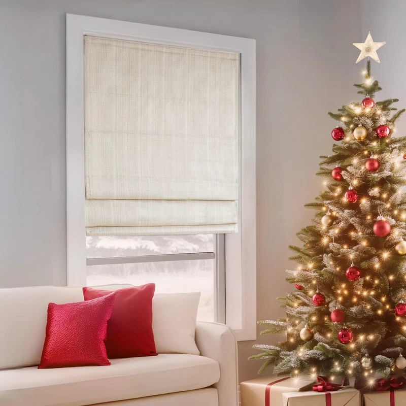 Madison Park Galen Cordless Roman Shades - Fabric Privacy Panel Darkening, Energy Efficient, Thermal Insulated Window Blind Treatment, for Bedroom, Living Room Decor, 39" x 64", Ivory