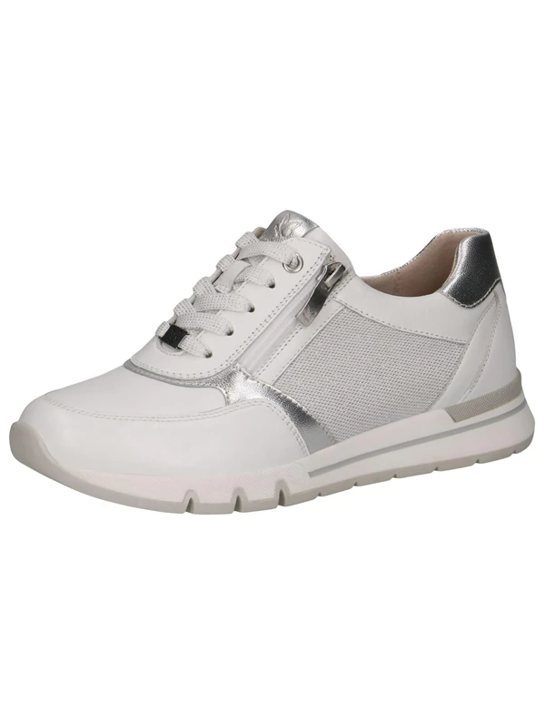 CAPRICE Comfort Women's Flat Sneakers with Zipper Low Top, White (White/Silver), 5 UK