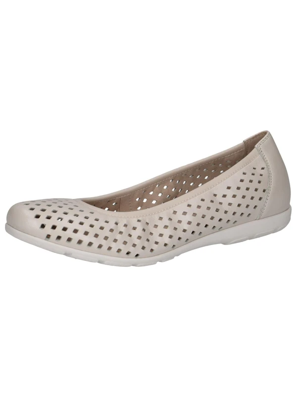 CAPRICE Women Ballet Flats Leather Comfortable, White (Offwhite Perl.), 7.5 UK