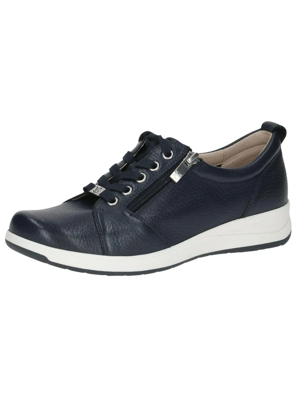 CAPRICE Comfort Women's flat leather sneakers with zipper, Blue (Ocean Deer), 3.5 UK