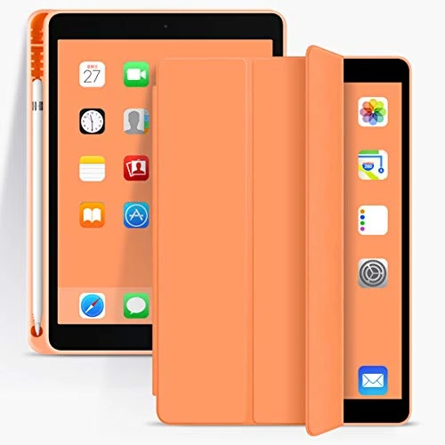 ZOYU Case for iPad Air 10.5 2019 with Pencil Holder,Slim Lightweight Trifold Stand Smart Shell Soft TPU Back Cover, Auto Sleep/Wake for iPad 10.5 inch Air (3rd Gen) Model A2152 A2123 A2153 (Orange)
