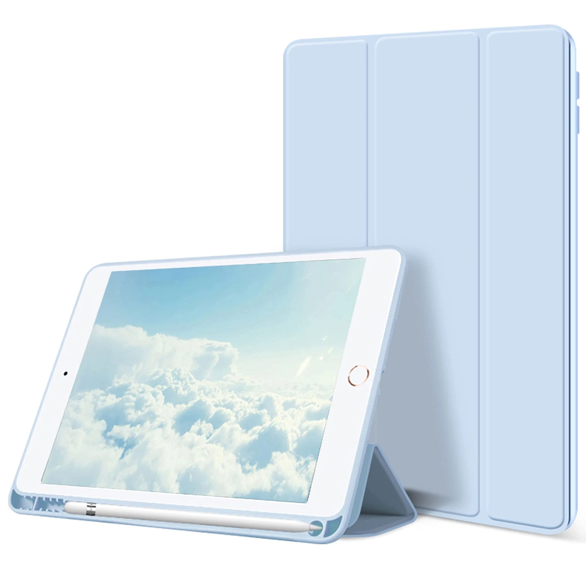 ZOYU Case for iPad Air 3rd Generation 10.5 Inch 2019, Slim Lightweight Trifold Stand Smart Case with Pencil Holder, Soft TPU Back Cover [Full Body Protective], Auto Sleep/Wake, Light Blue